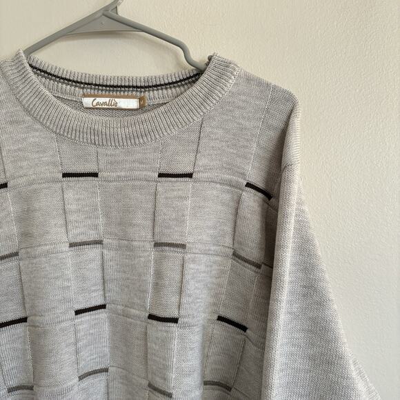 Cavallio Crew Neck Sweater Solid Plaid Gray Silver Convex Concave - Mens Size M - Picture 2 of 8